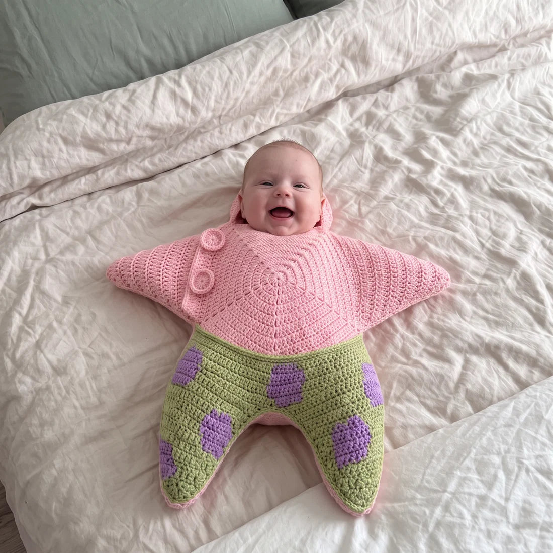 Baby Crocheted Romper Starfish Cartoon Footed Jumpsuit Soft Knit Newborn Photography Outfit Cute Infant Crawler Baby Clothes