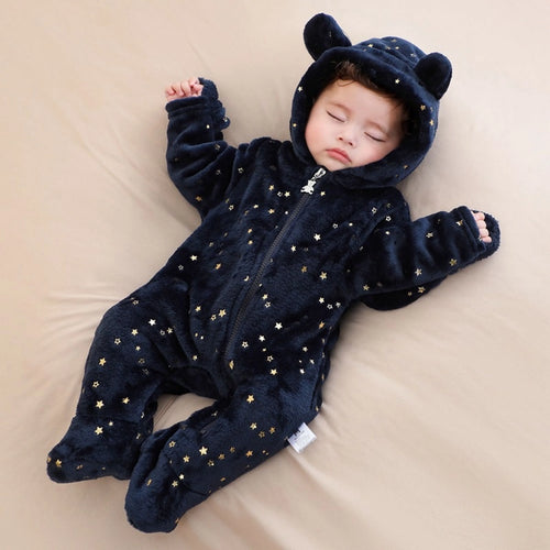 Newborn Autumn Winter Thick Keep Warm Baby Boys Girls Rompers Shimmering Star-Shaped Sequins Velvet Bodysuits Footies For Kids
